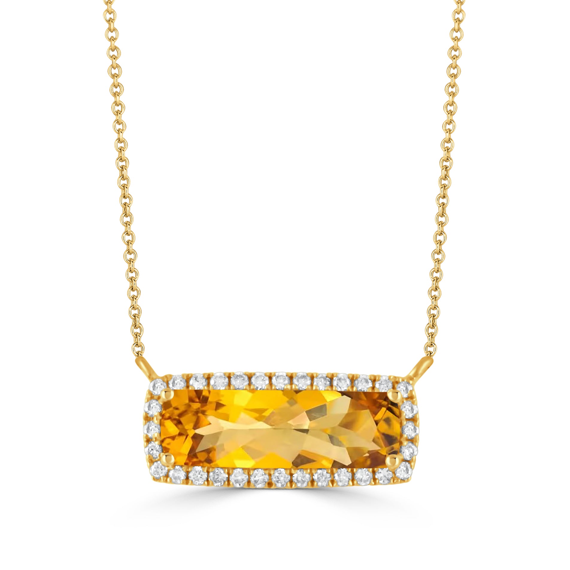 Rectangular Citrine & Pavé Diamond 18K Yellow Gold Necklace