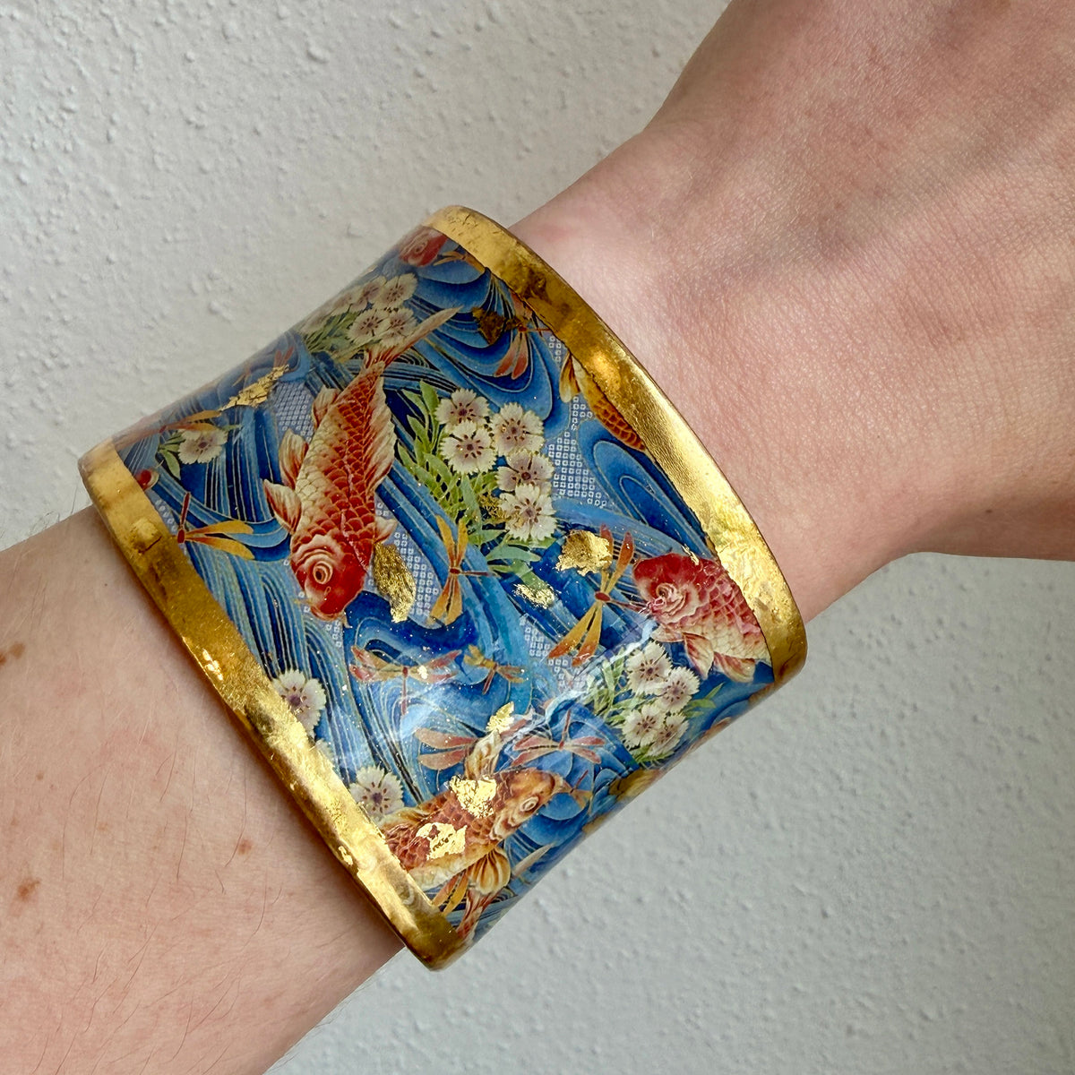 Evocateur Koi Pond 22K Gold Leaf Corset Cuff 2"