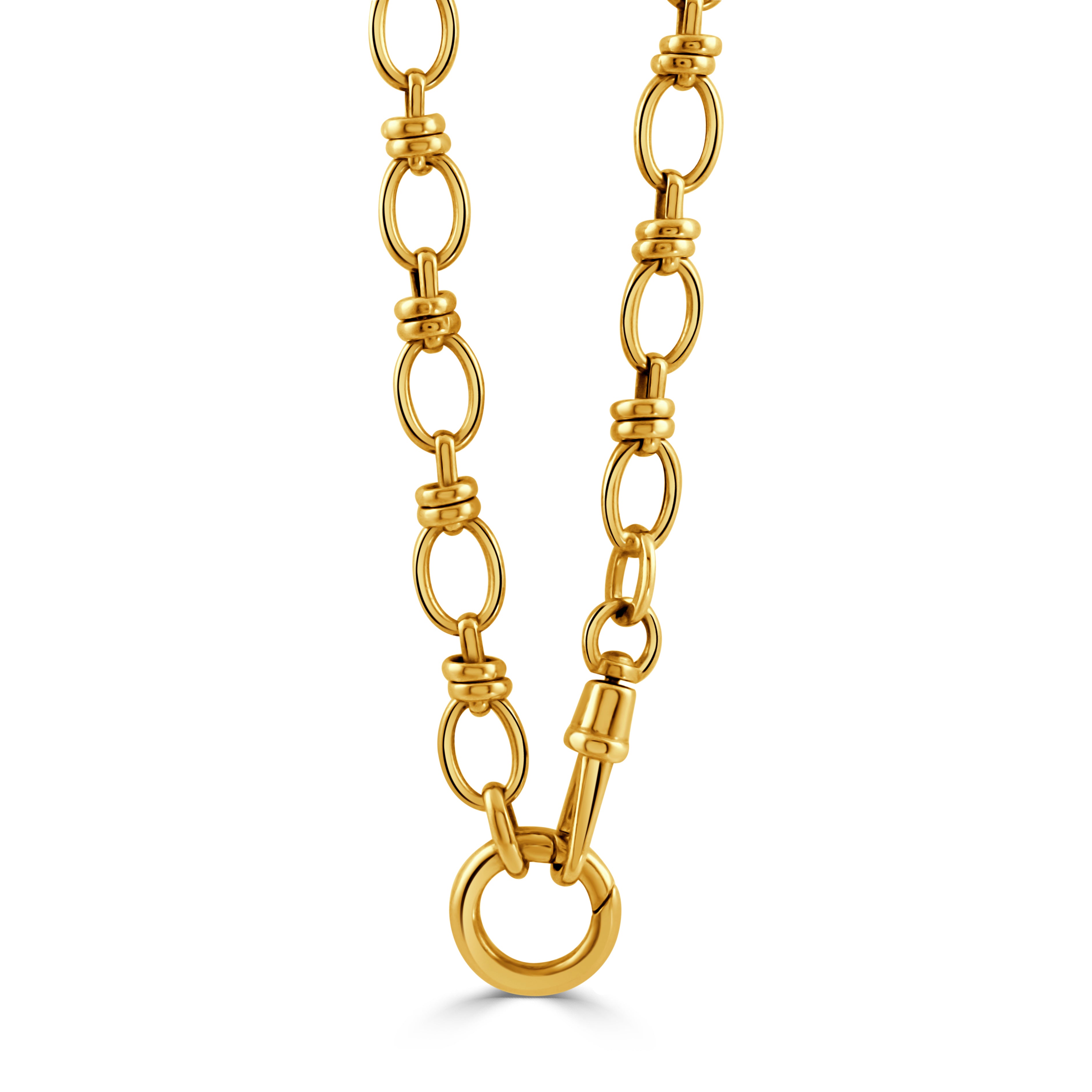 14K Yellow Gold Push Clip Enhancers & Large Oval Link Chain Necklace