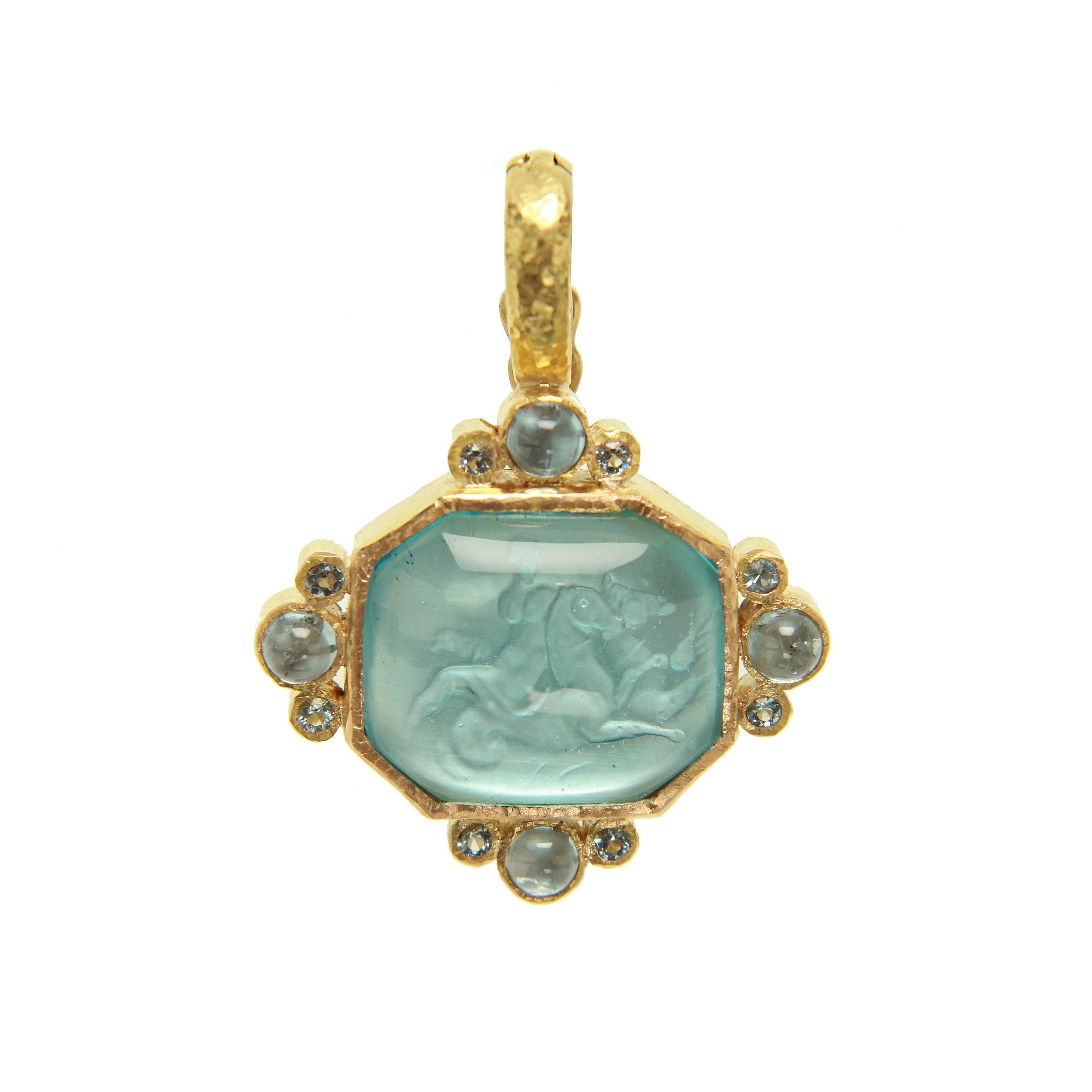 Elizabeth Locke Light Aqua 'Hypocanthus & Goddess' Venetian Glass Intaglio Pendant