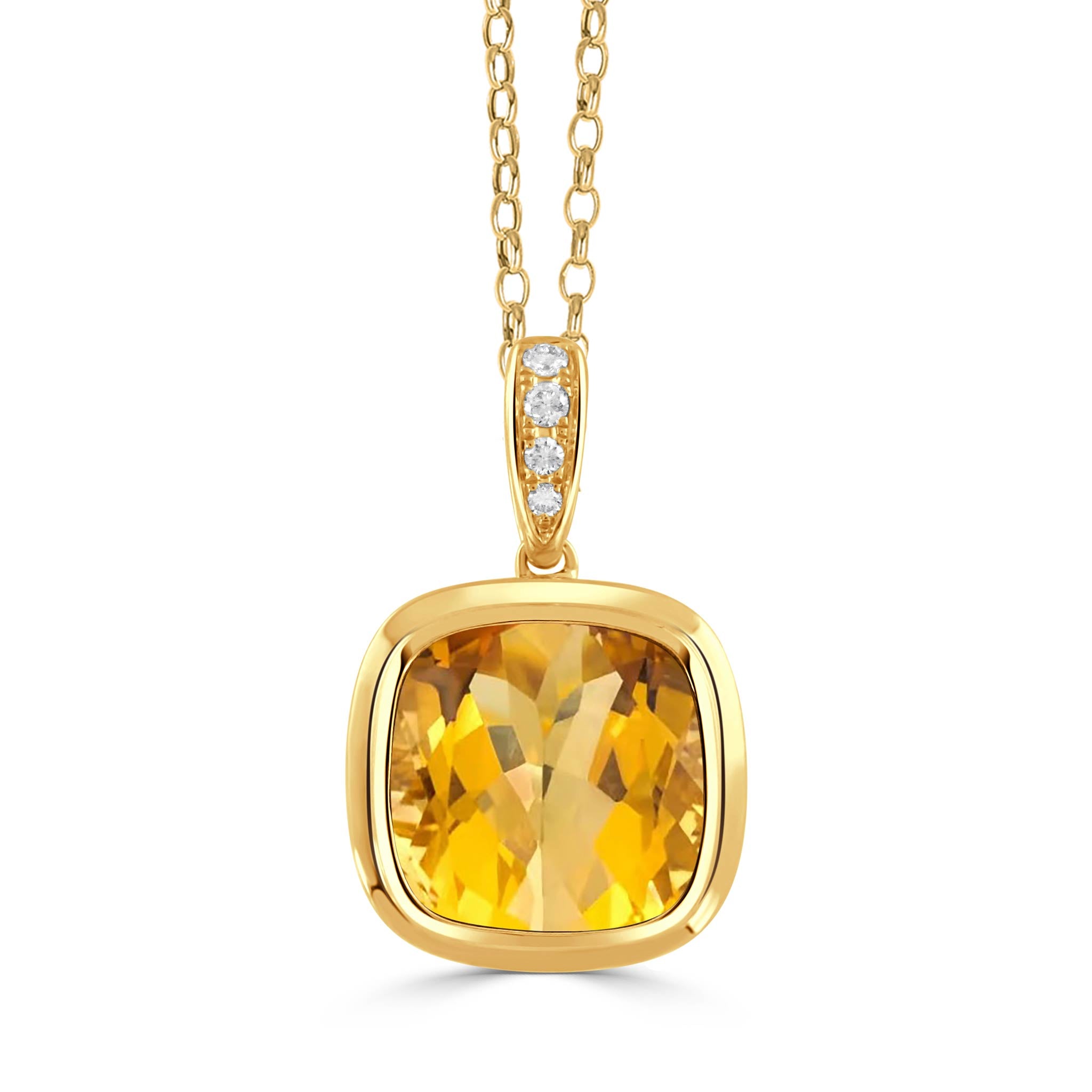 Cushion Citrine & Diamond 18K Yellow Gold Pendant Necklace