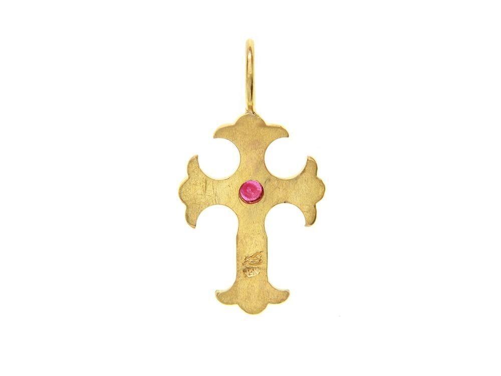 Elizabeth Locke Gothic Cross Pendant with Ruby