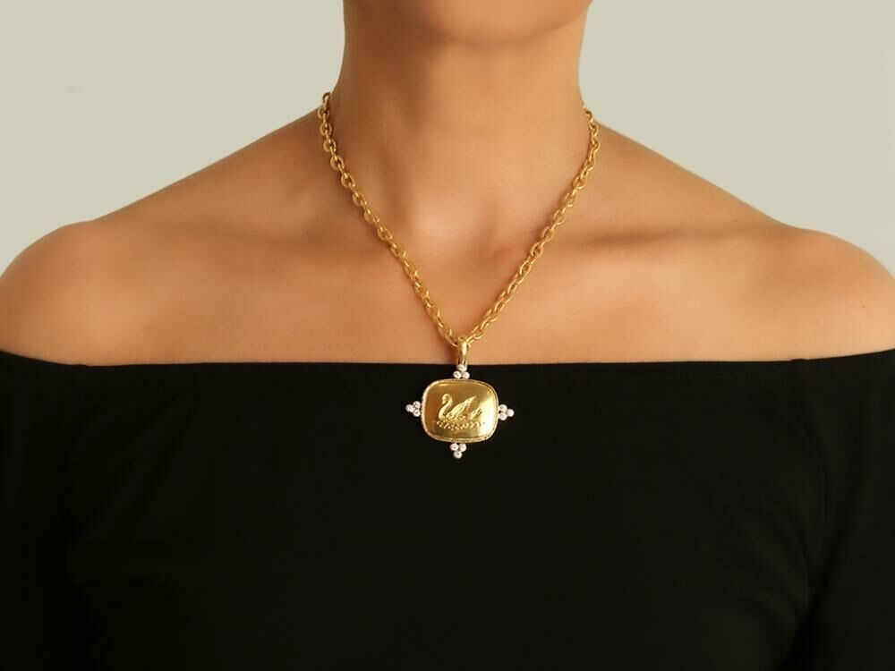 Elizabeth Locke Gold “Swan” Diamond Pendant