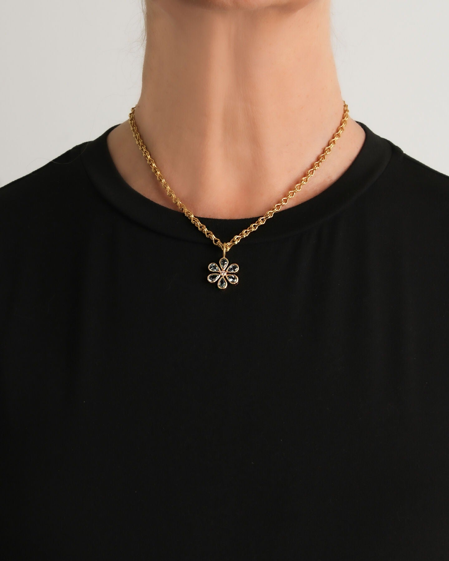 Elizabeth Locke Aquamarine & Diamond Flower Pendant