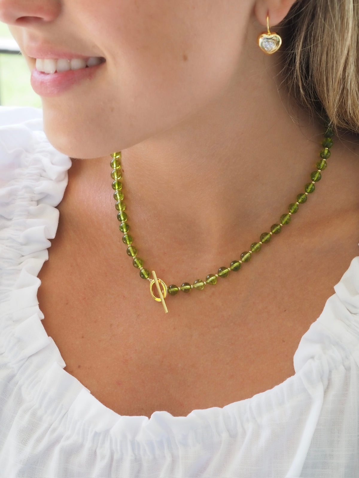 Goldbug Collection Peridot Gemstone Toggle Charm Necklace