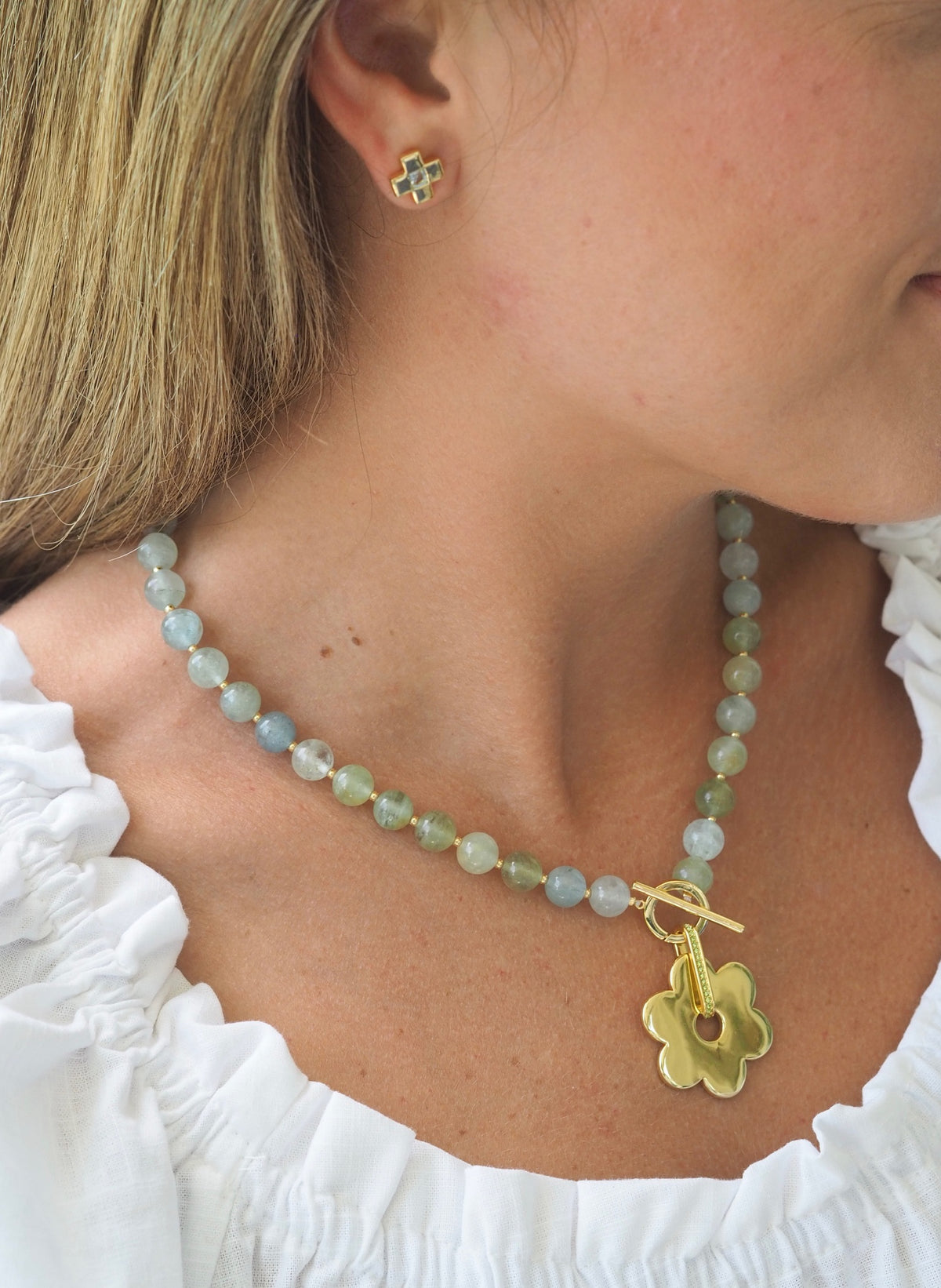 Goldbug Collection Aquamarine Gemstone Toggle Charm Necklace
