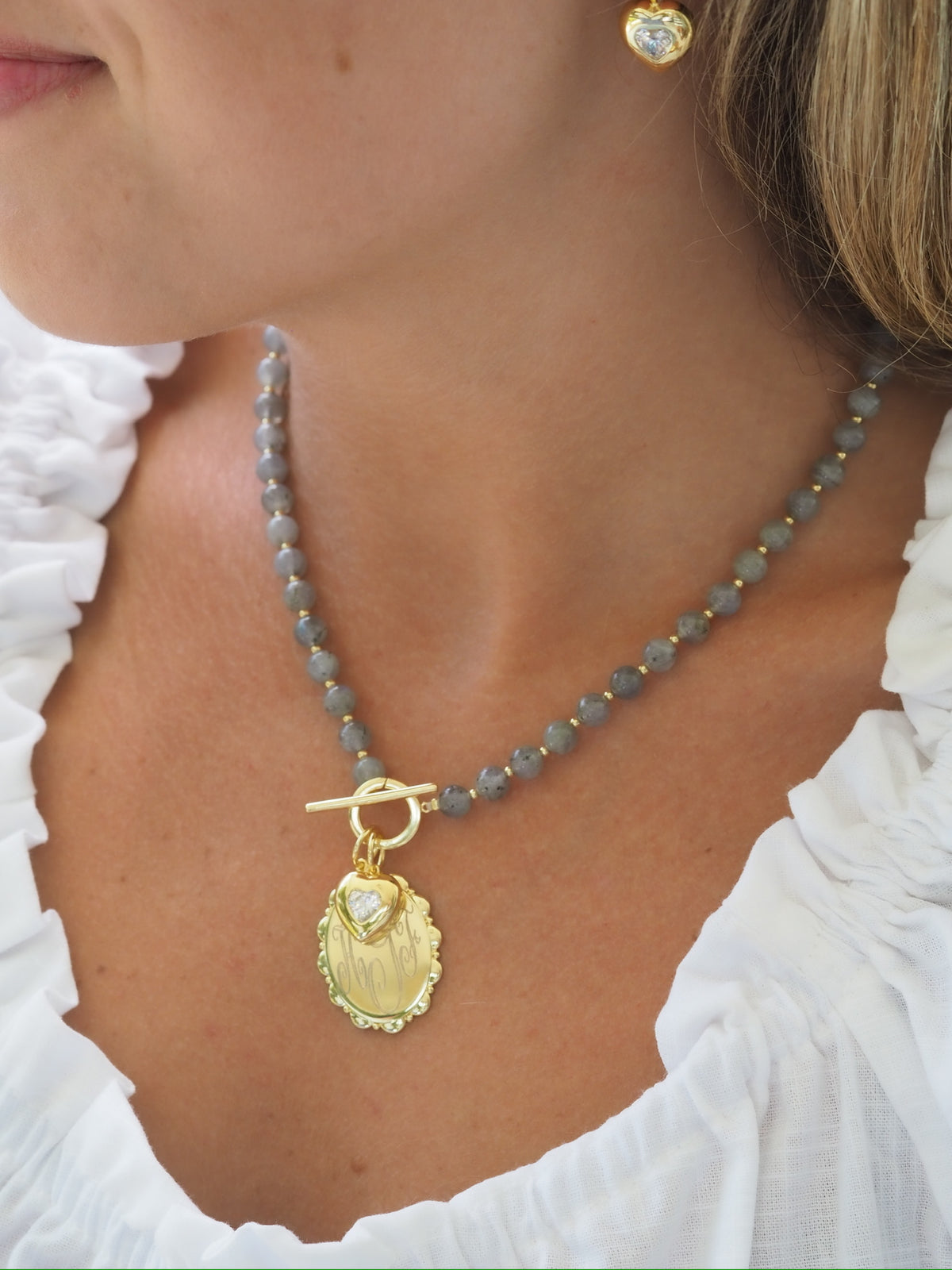 Goldbug Collection Labradorite Gemstone Toggle Charm Necklace