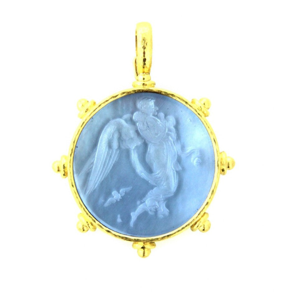 Elizabeth Locke Cerulean Venetian Glass Intaglio “Angel With Child” Pendant