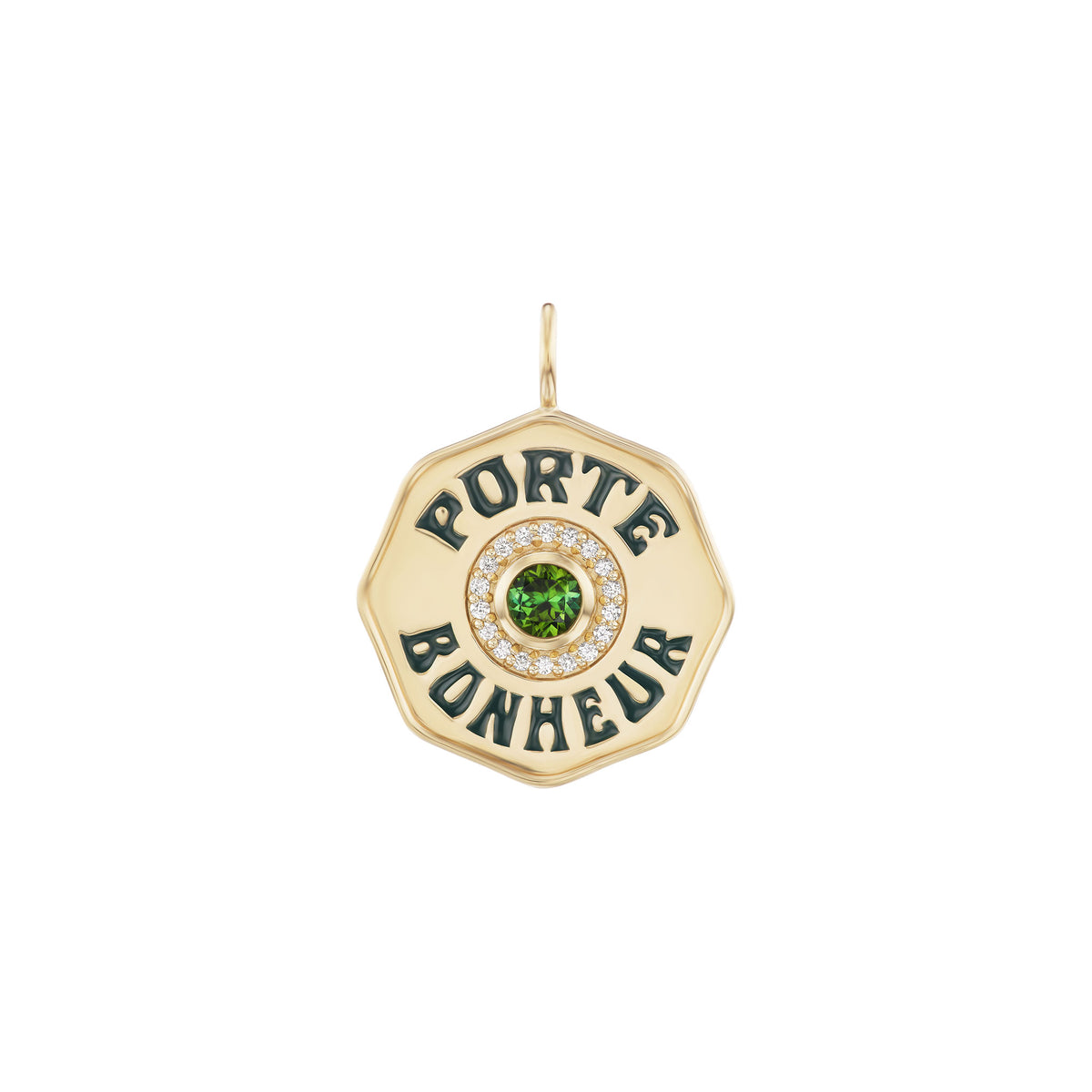 Marlo Laz Large Porte Bonheur Enamel Diamond Halo Charm Green Tourmaline