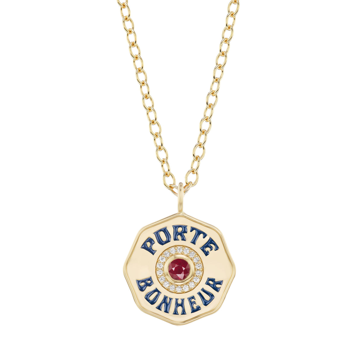 Marlo Laz Large Porte Bonheur Enamel Diamond Halo Charm Ruby