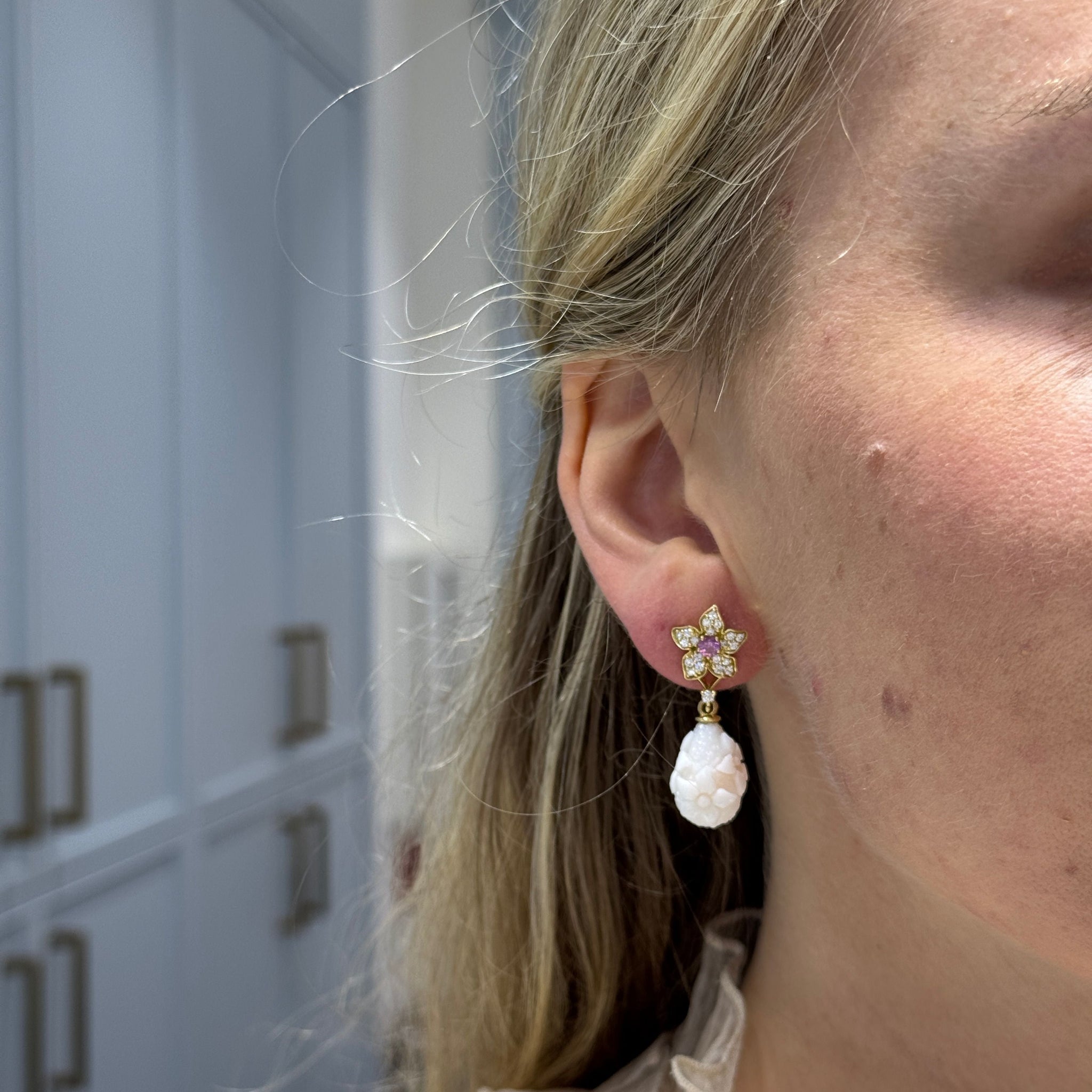 Paul Morelli Pink Sapphire & White Coral Dew Drop Earrings