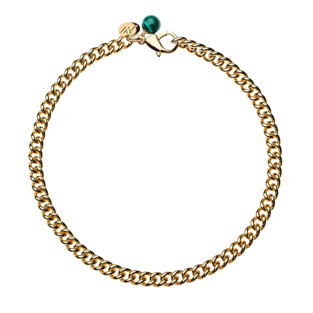 Jane Win Petite Curb Chain with Malachite Bead 16"