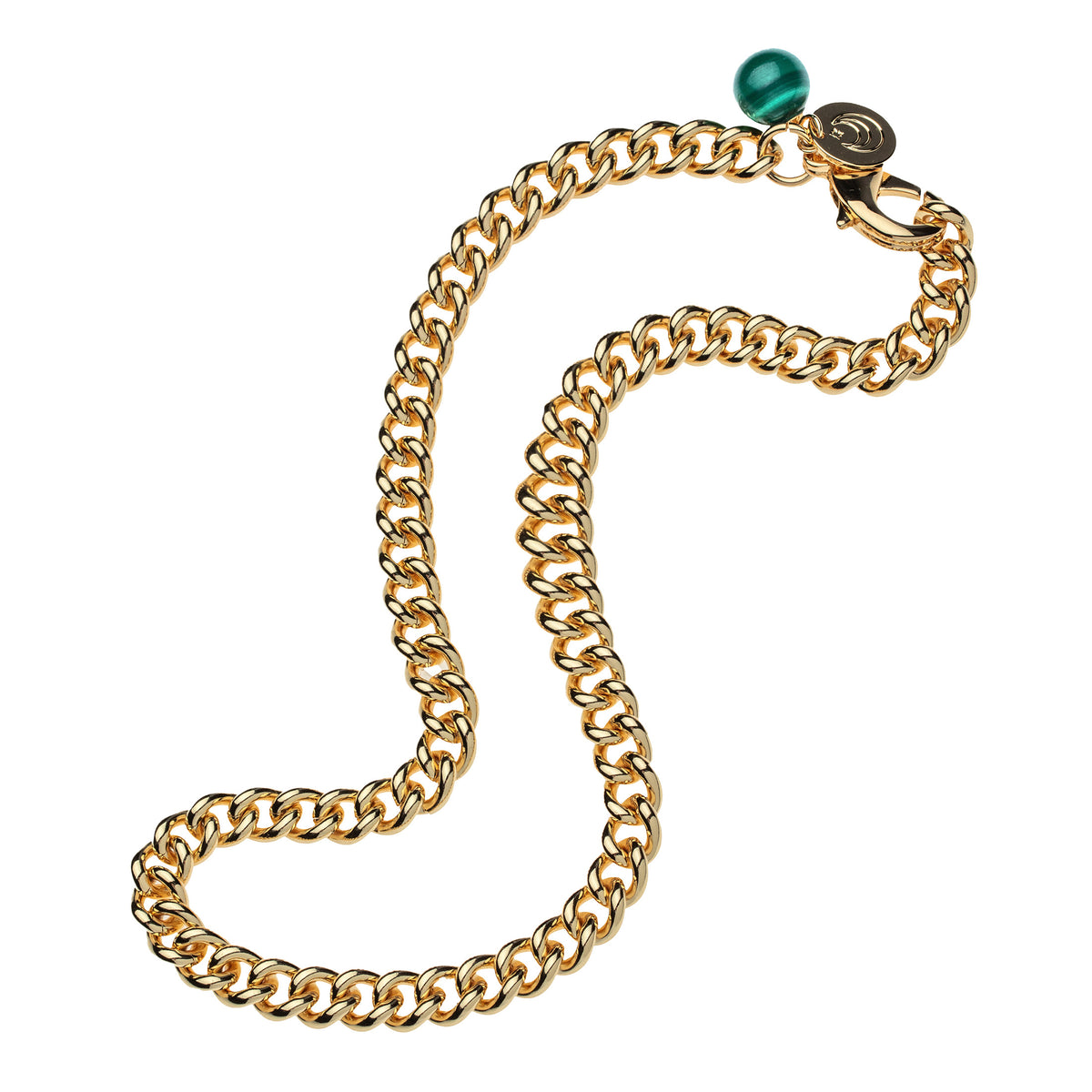 Jane Win Petite Curb Chain with Malachite Bead 16"