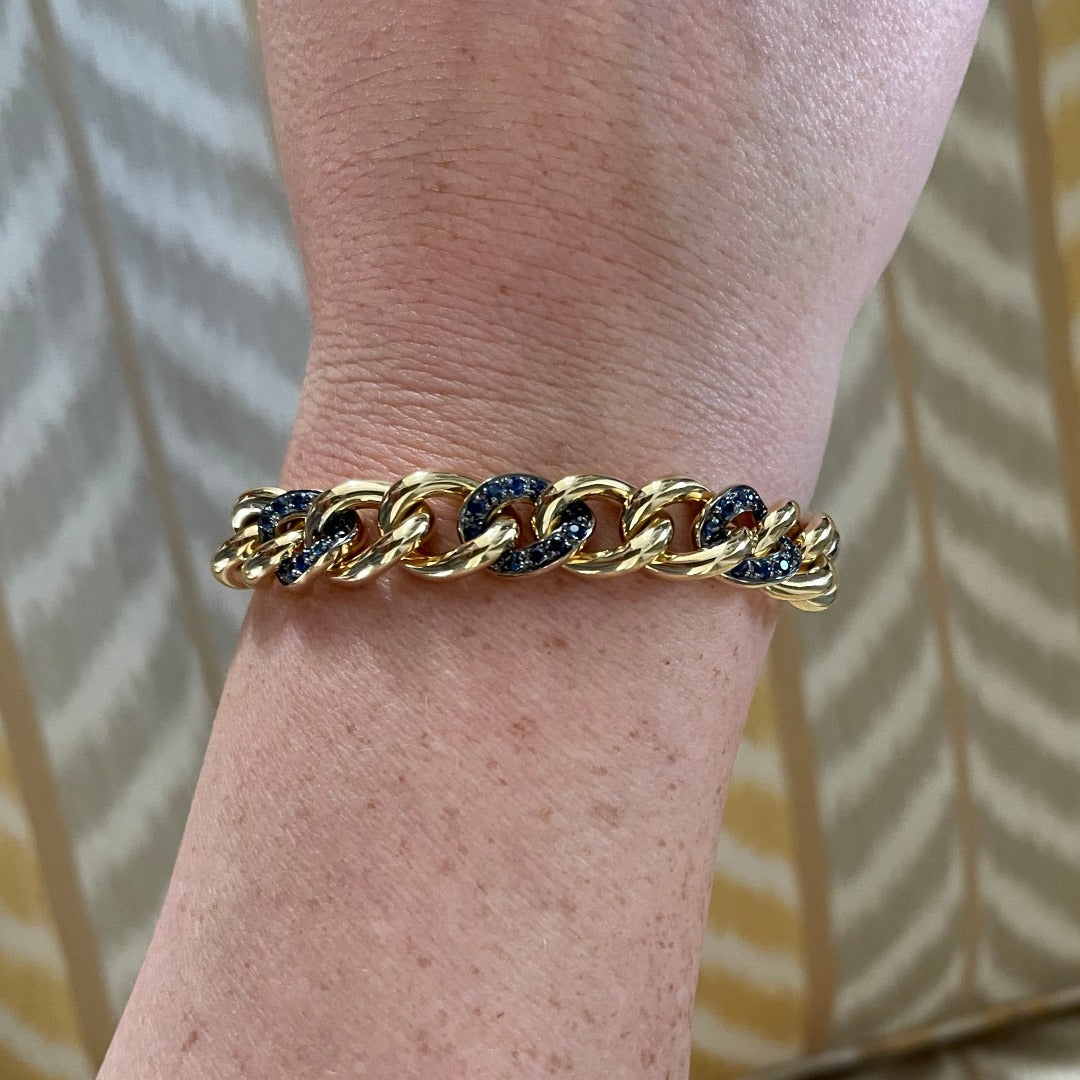 Pavé Sapphire 18K Yellow Gold Curb Link Bracelet