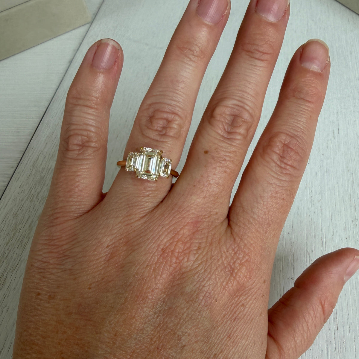 3.53ctw Emerald-Cut Diamond Three-Stone 18K Gold Ring