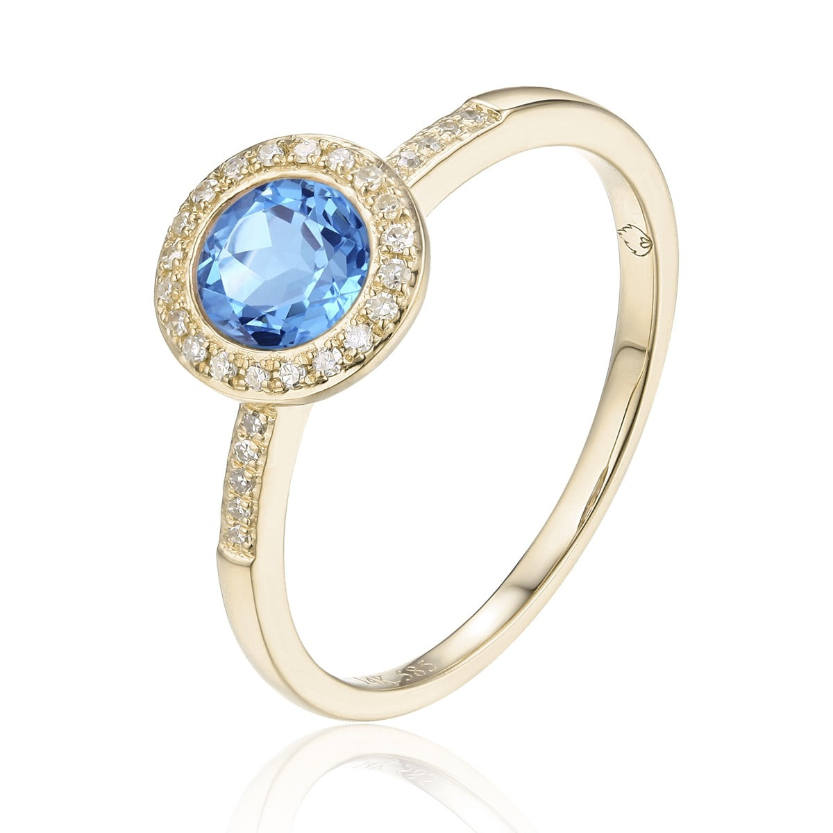 Blue Topaz & Diamond Halo 14K Yellow Gold Ring