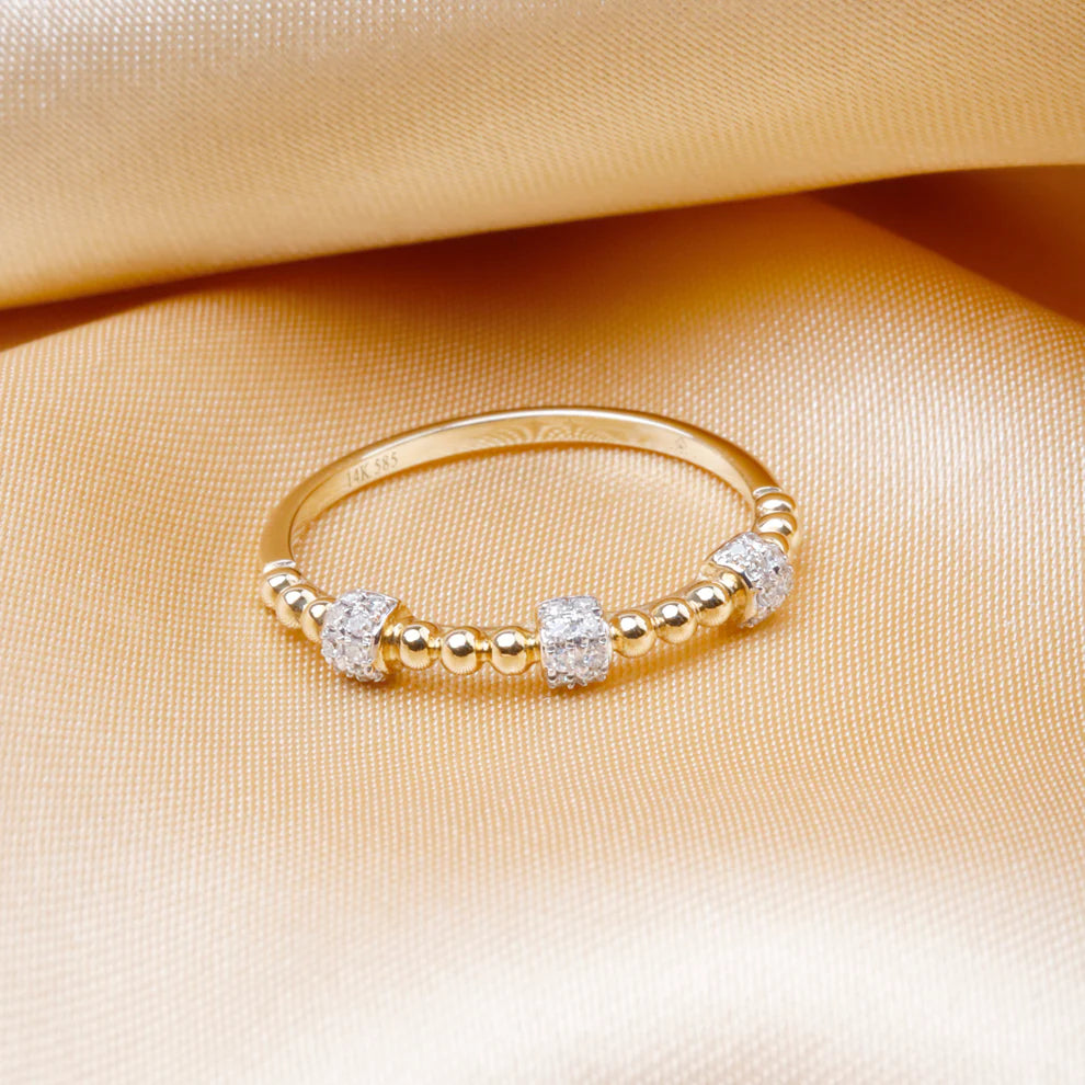 Diamond Pavé Station 14K Yellow Gold Beaded Stacking Band