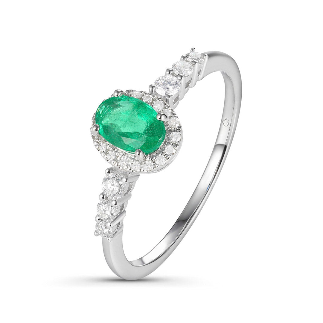 Oval Emerald & Diamond 14K White Gold Ring