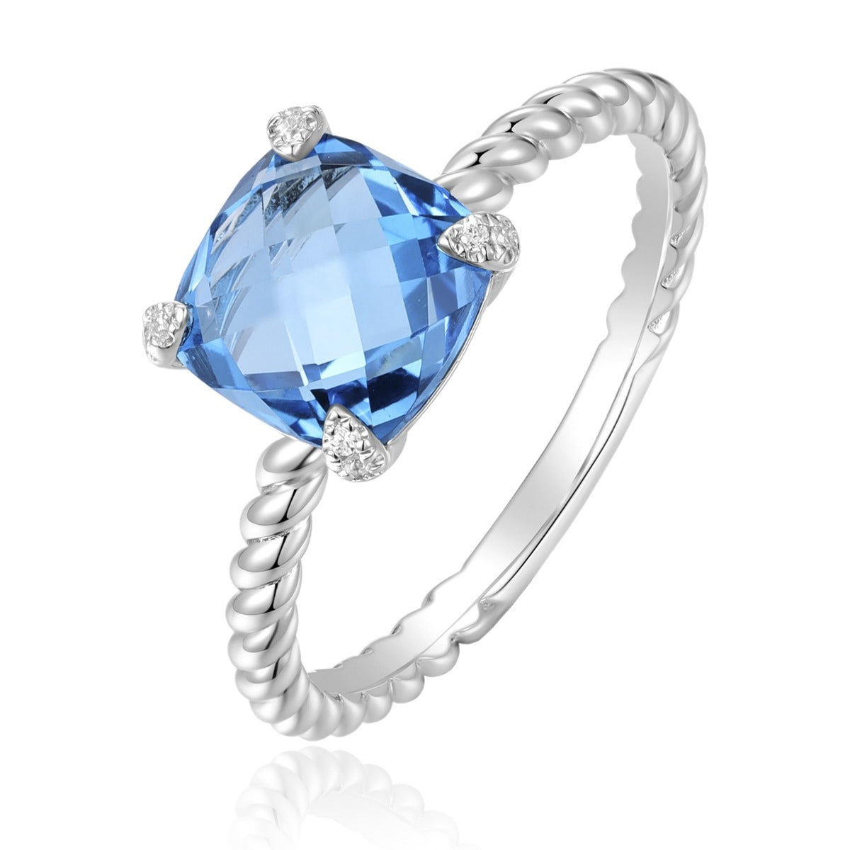 Blue Topaz & Diamond 14K White Gold Braided Ring