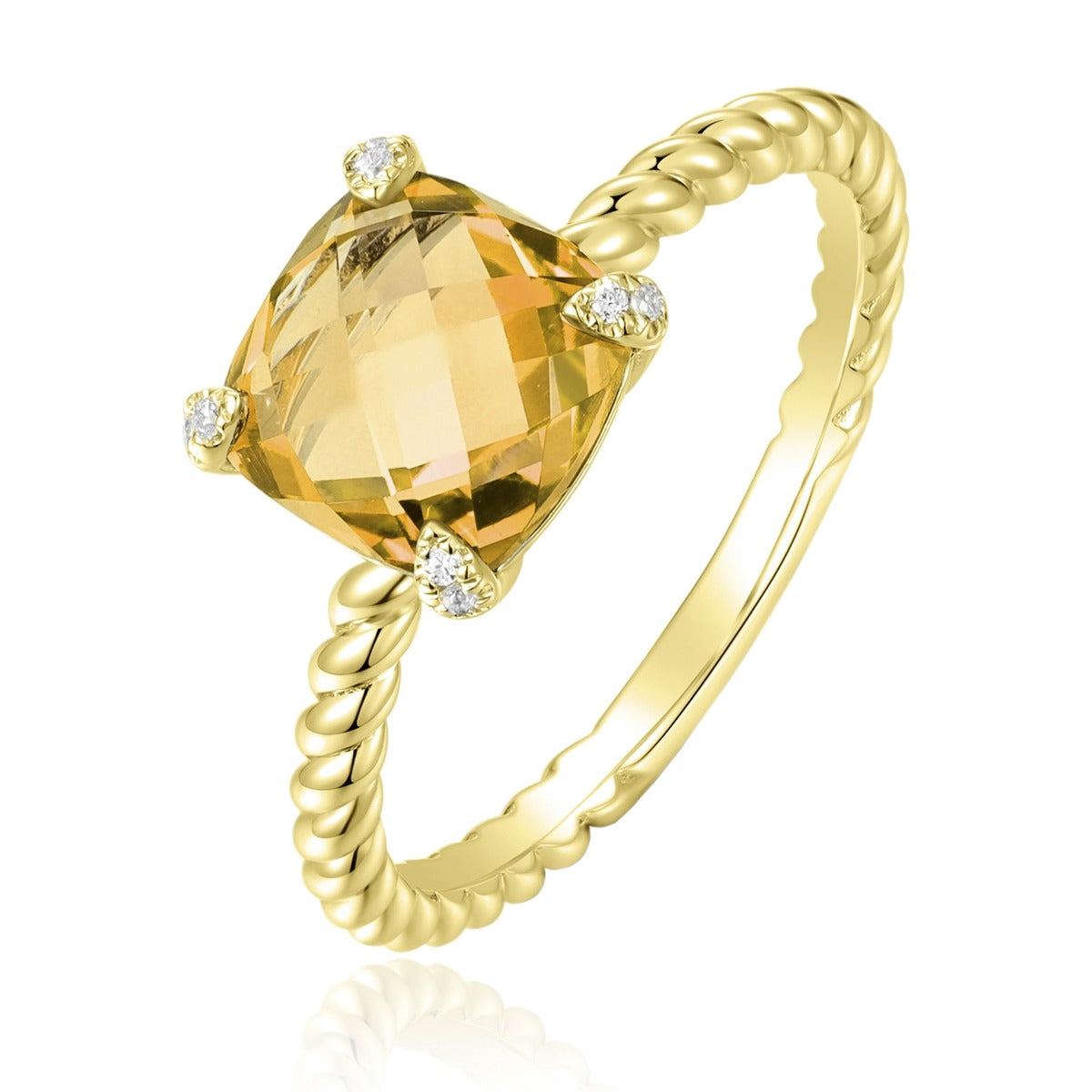 Citrine & Diamond 14K Yellow Gold Braided Ring