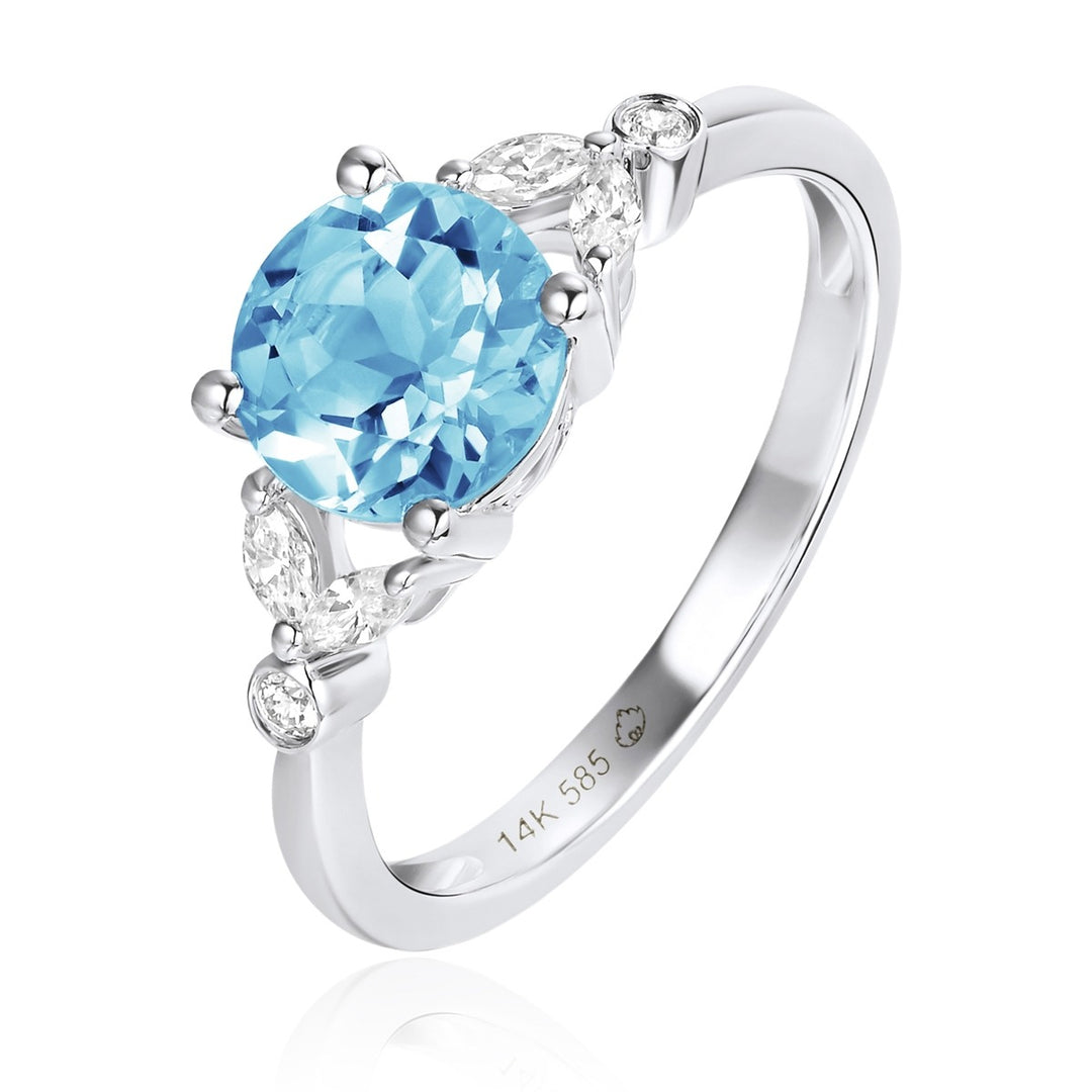 Blue topaz and diamond ring in 14k white gold Clearance