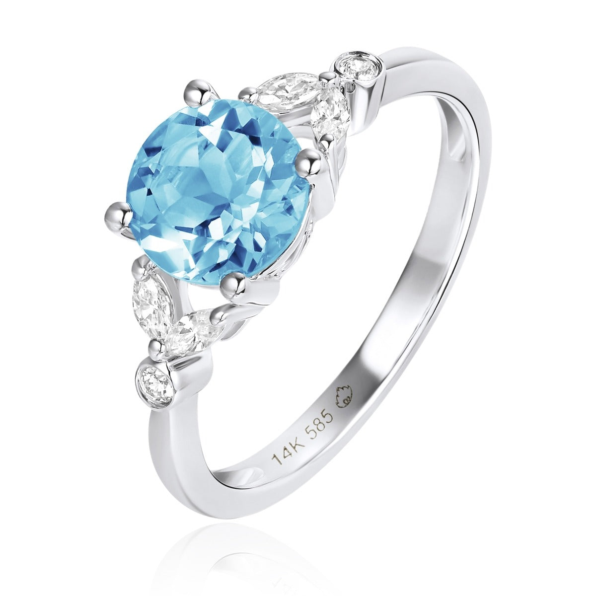 Blue Topaz & Diamond Floral 14K White Gold Ring