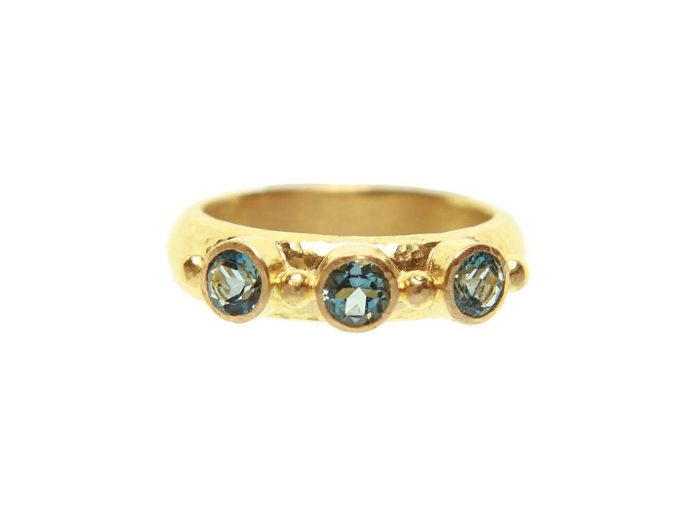 Elizabeth Locke Round Aquamarine Gold Dot Stack Ring
