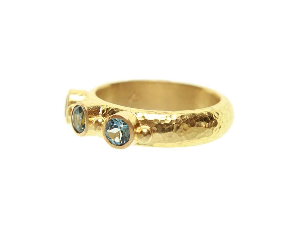 Elizabeth Locke Round Aquamarine Gold Dot Stack Ring