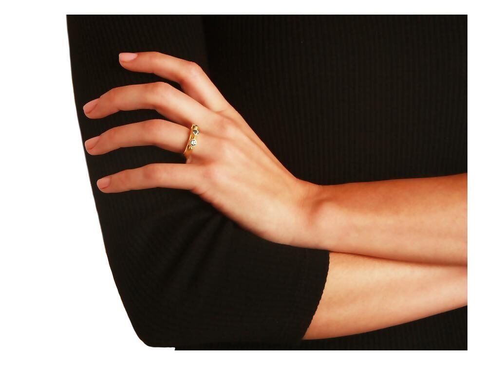 Elizabeth Locke Round Aquamarine Gold Dot Stack Ring