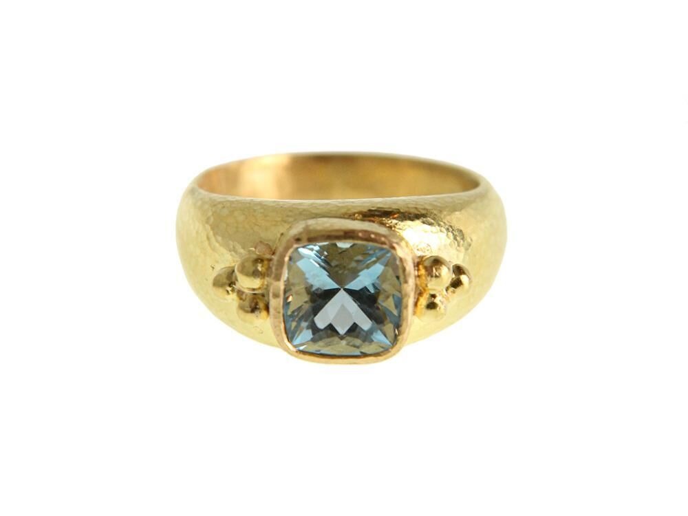 Elizabeth Locke Cushion Aquamarine Triad Ring