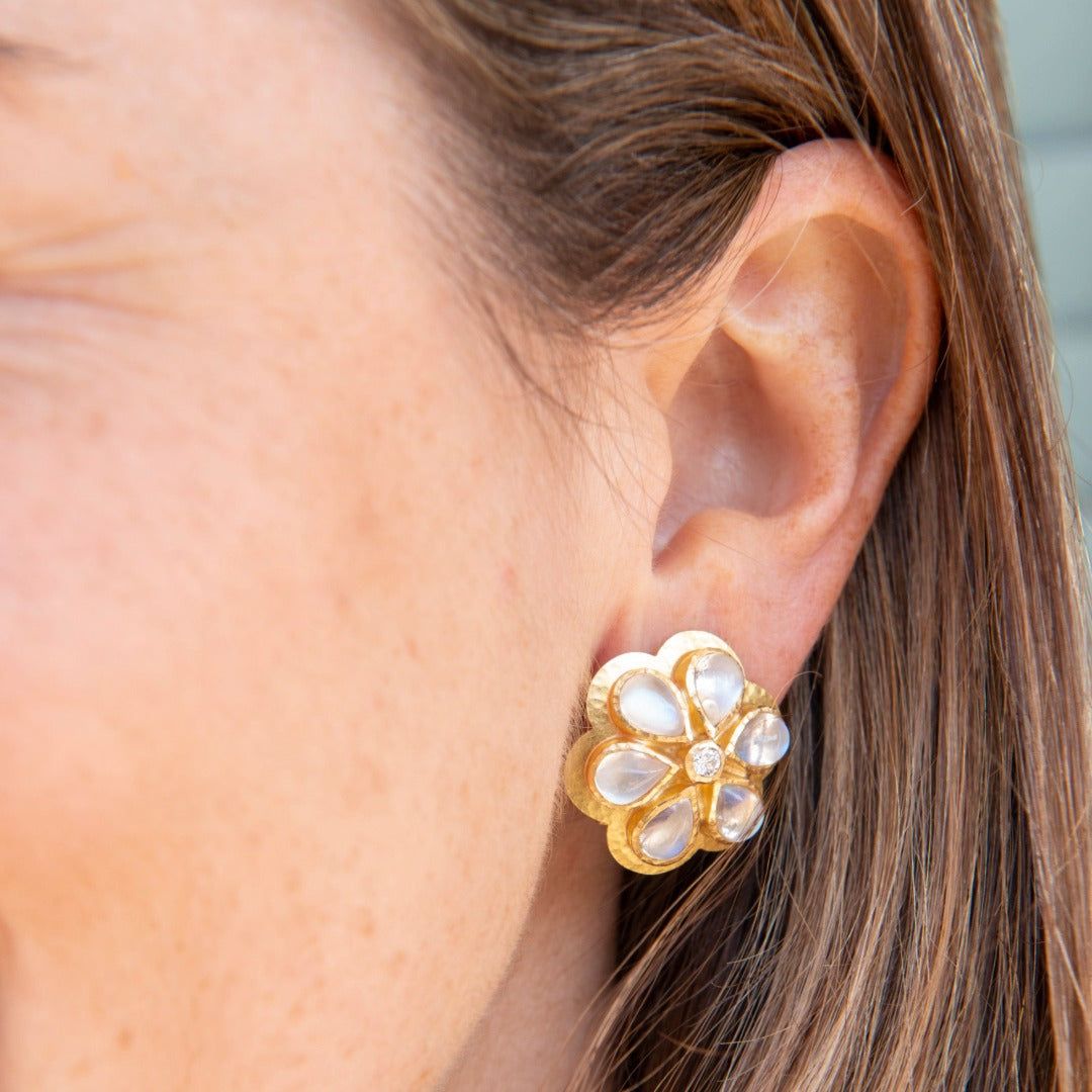 Elizabeth Locke Moonstone & Diamond Daisy Earrings