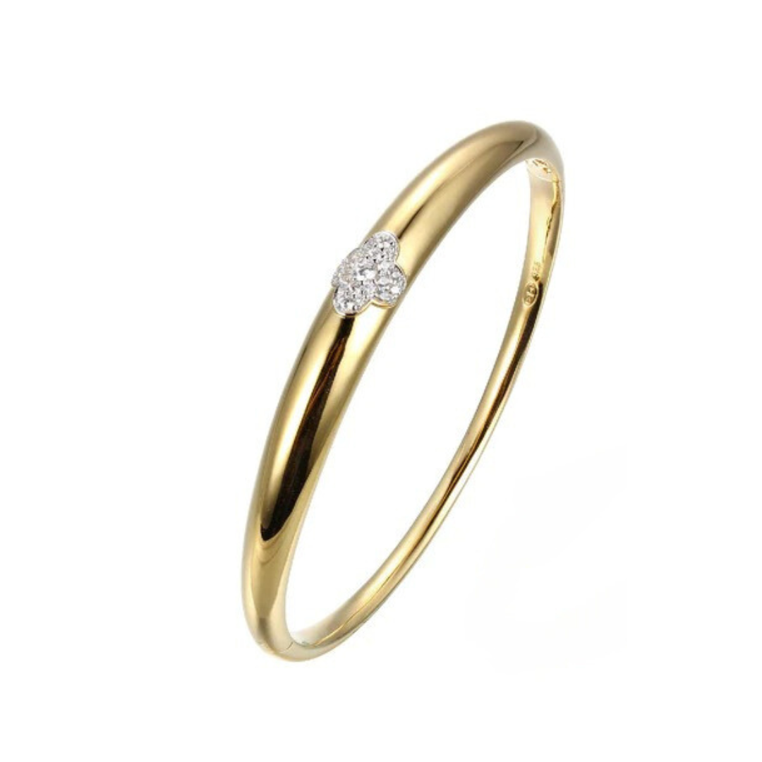CZ Clover Gold Plated Silver Hinged Bangle