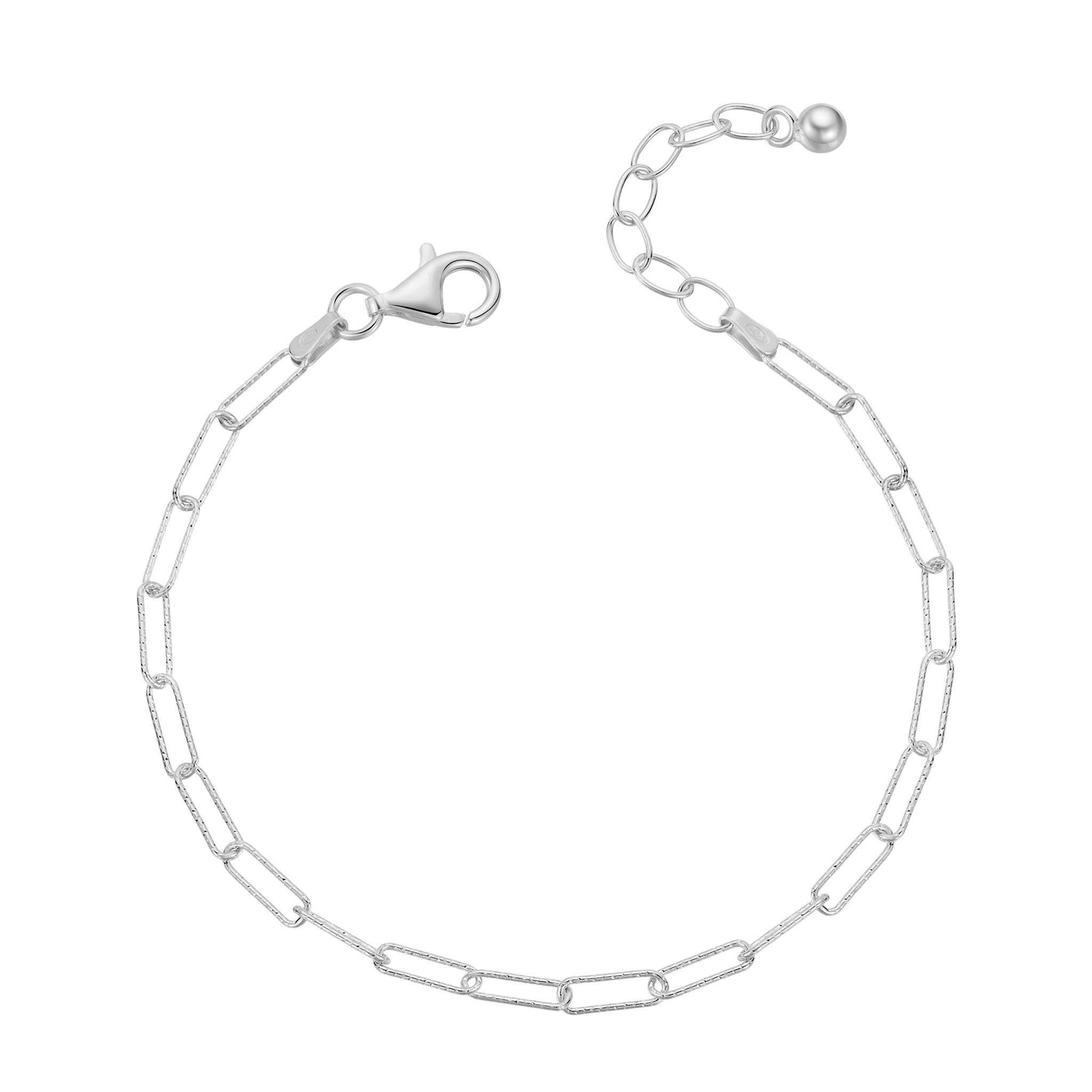 Charles Garnier Rhodium-Plated Sterling Silver Diamond-Cut 3mm Paperclip Chain Bracelet