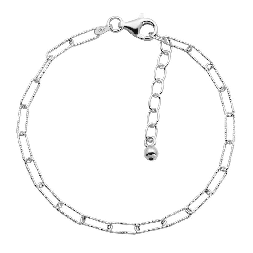 Charles Garnier Rhodium-Plated Silver Diamond Cut 3mm Paperclip Chain Bracelet