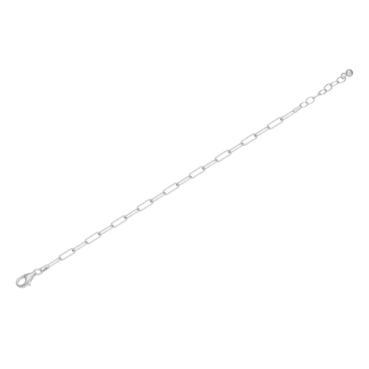 Charles Garnier Rhodium-Plated Sterling Silver Diamond-Cut 3mm Paperclip Chain Bracelet