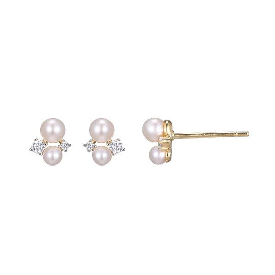 CZ & Pearl Gold Plated Silver Stud Earrings