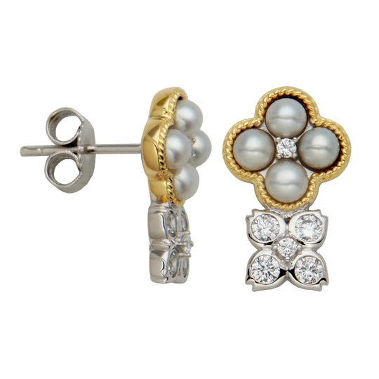 Charles Garnier Pearl & CZ Gold Plated Silver Post Drop Earrings
