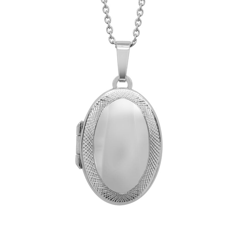 Sterling Silver 23mm Engraved Border Oval Locket Necklace