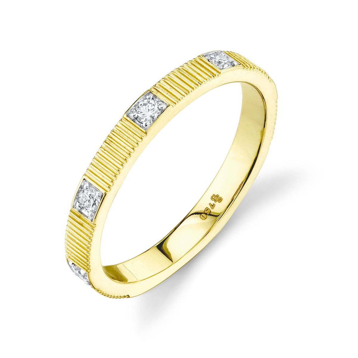 Sloane Street 18K Gold Strie Stacker Band with Single Diamond Stations