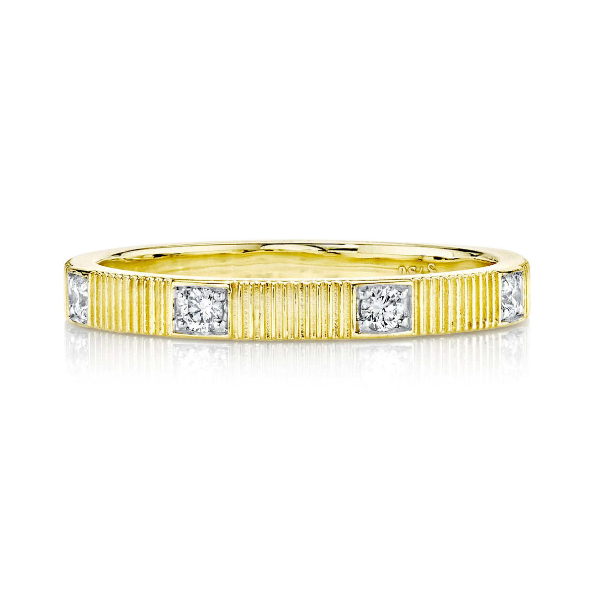 Sloane Street 18K Gold Strie Stacker Band with Single Diamond Stations