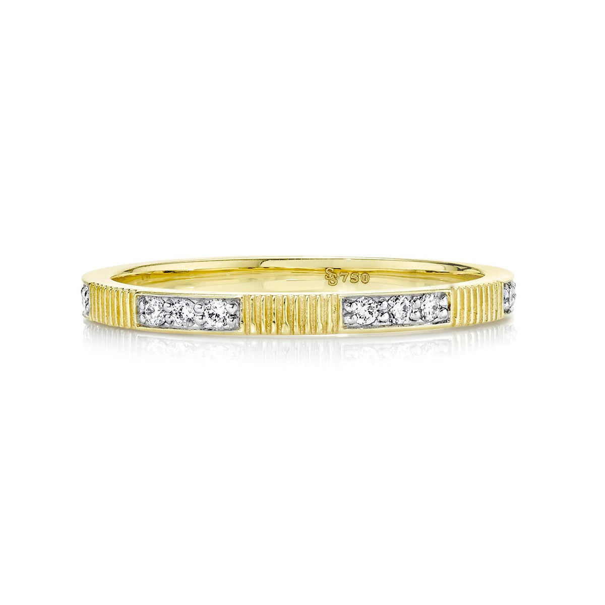 Sloane Street 18K Gold Strie Stacker Band with Triple Diamond Stations