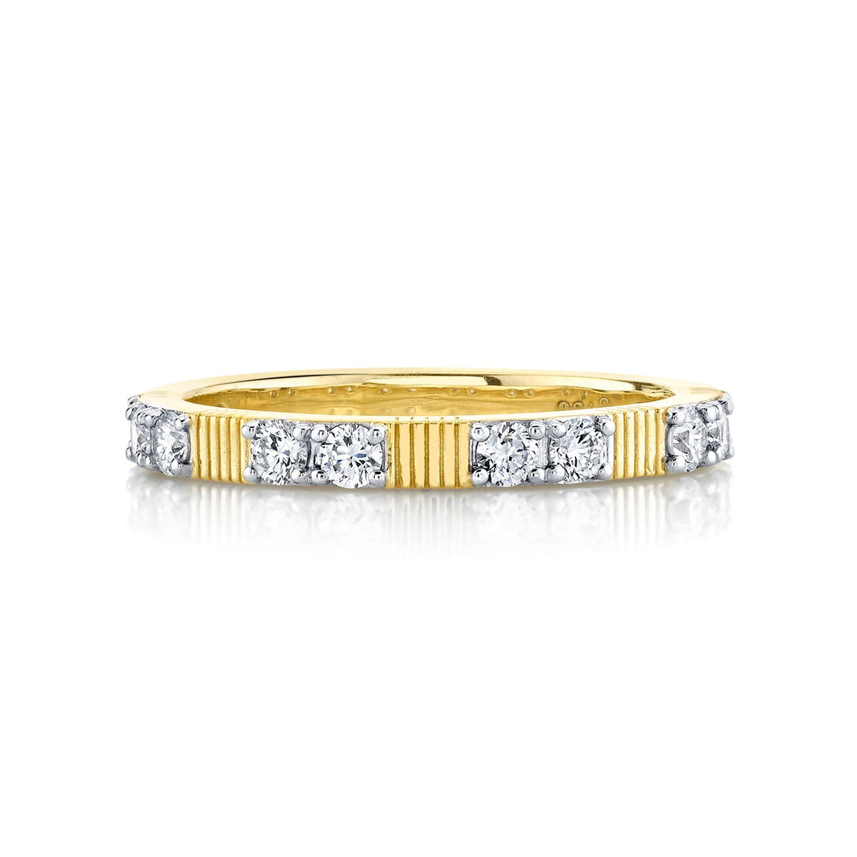 Sloane Street 18K Gold Strie Stacker Band with Double Diamond Stations