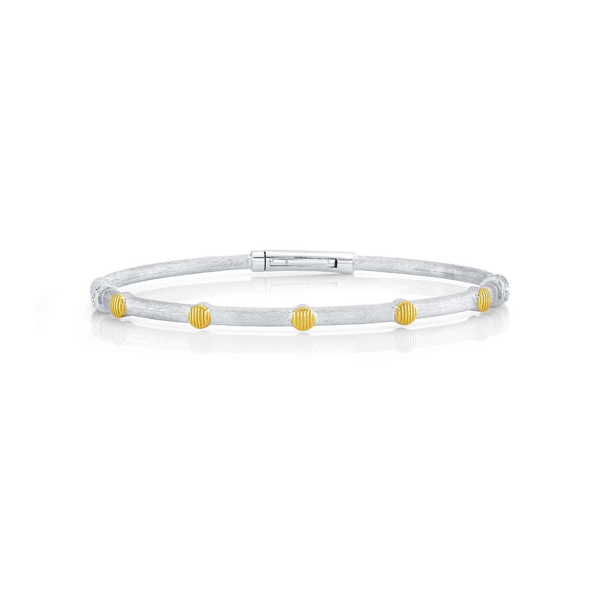 Sloane Street Sterling Silver Bangle with 18K Gold Strie Stations