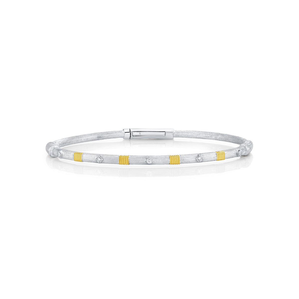 Sloane Street Sterling Silver Bolt Bangle with 18K Gold Strie Stations