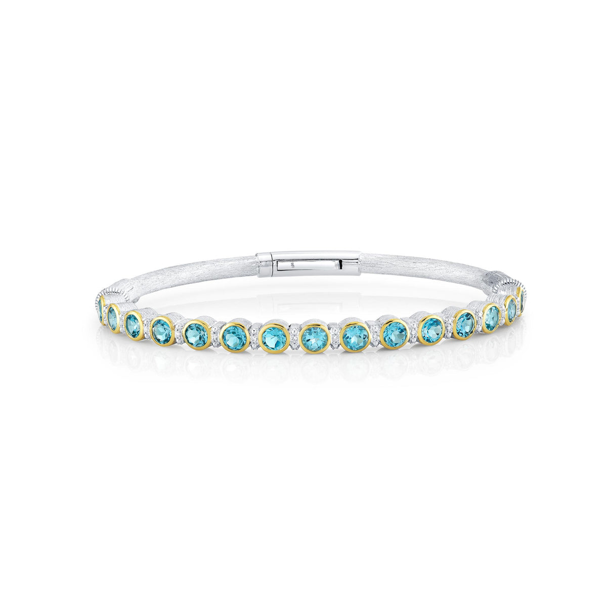 Sloane Street Sterling Silver Blue Topaz Bangle with 18K Gold Bezels