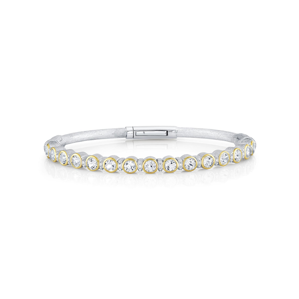 Sloane Street Sterling Silver White Topaz Bangle with 18K Gold Bezels