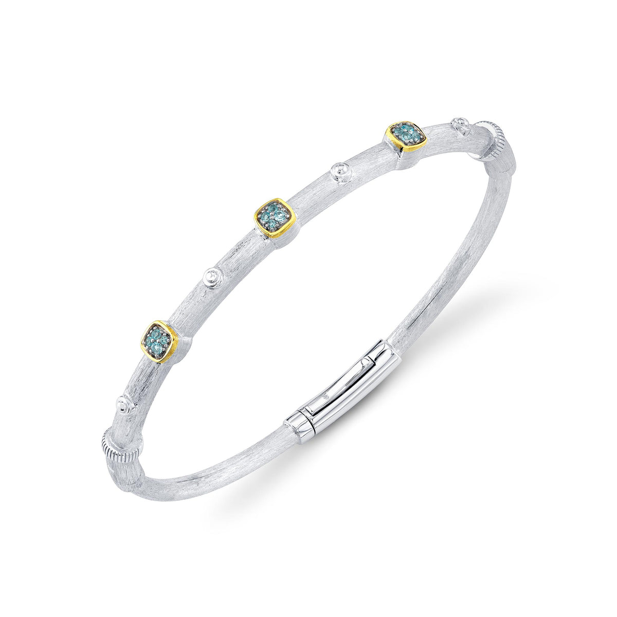 Sloane Street Sterling Silver Blue Topaz Bolt Bangle with 18K Gold Bezels