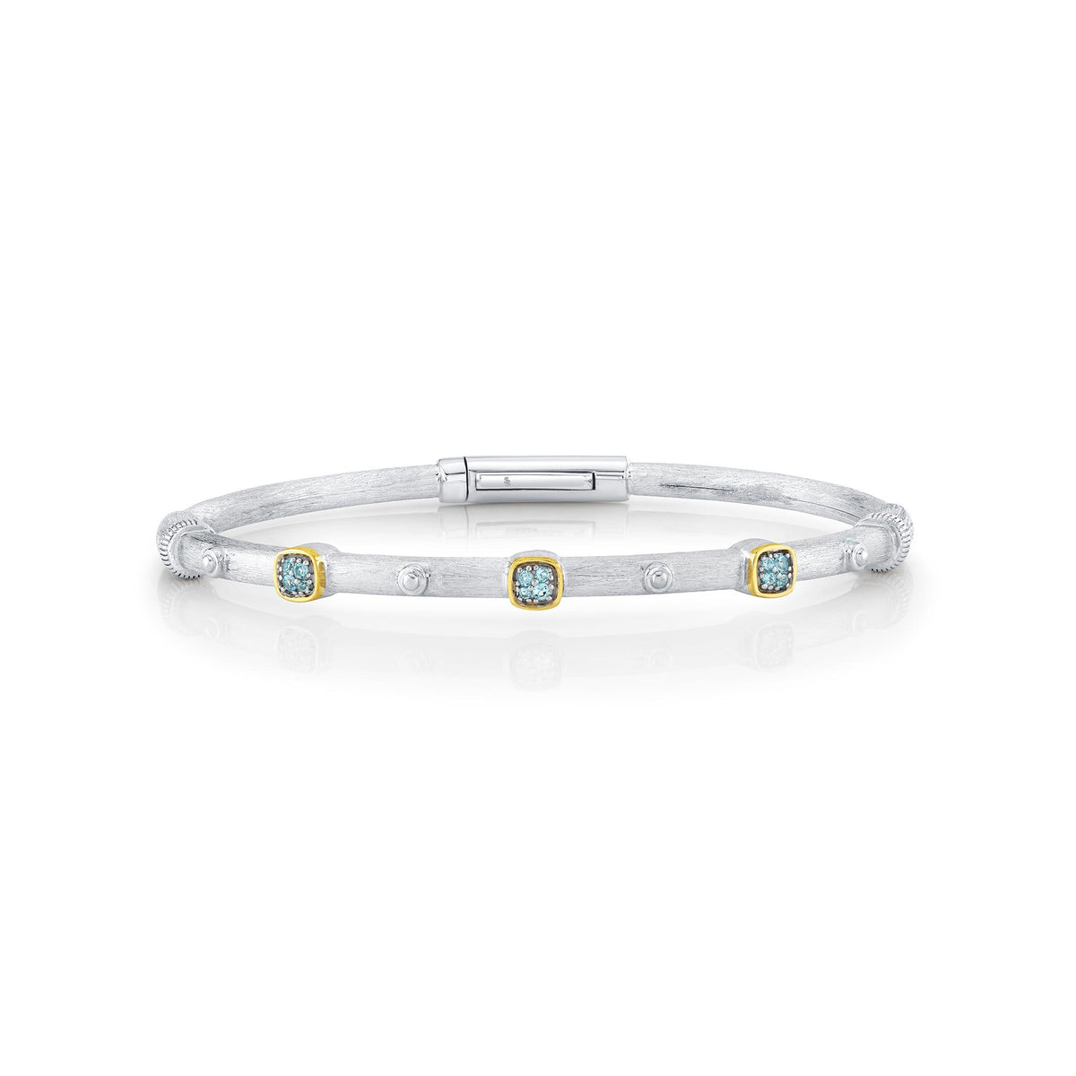Sloane Street Sterling Silver Blue Topaz Bolt Bangle with 18K Gold Bezels