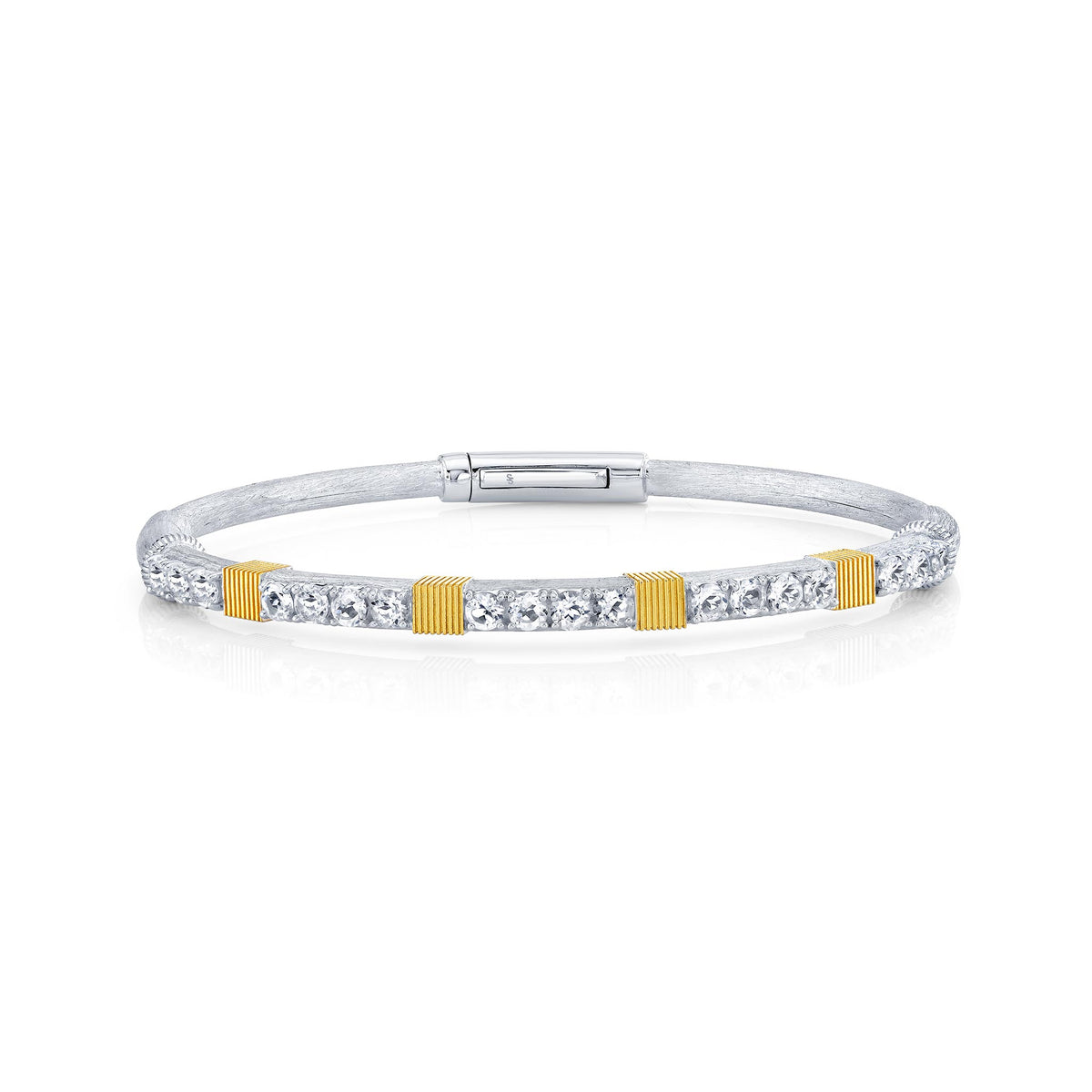 Sloane Street Sterling Silver White Topaz Bangle with 18K Gold Strie Stations