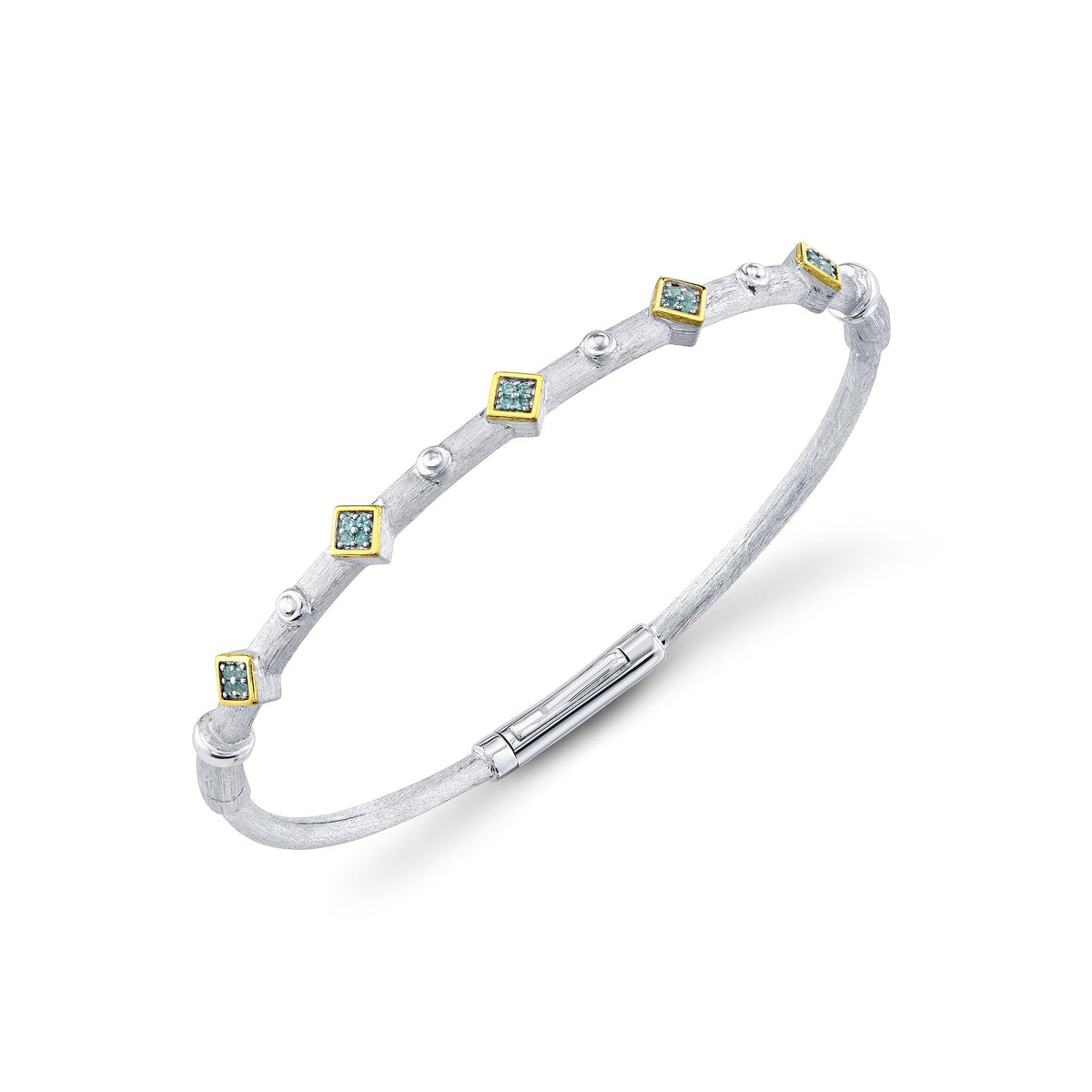 Sloane Street Sterling Silver Blue Topaz Bolt Bangle with 18K Gold Diamond-Shaped Bezels